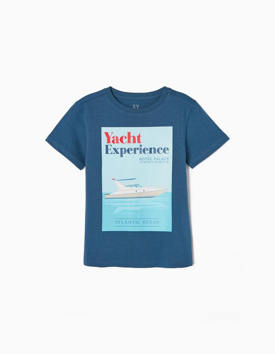 T-shirt de Algodão para Menino 'Iate', Azul