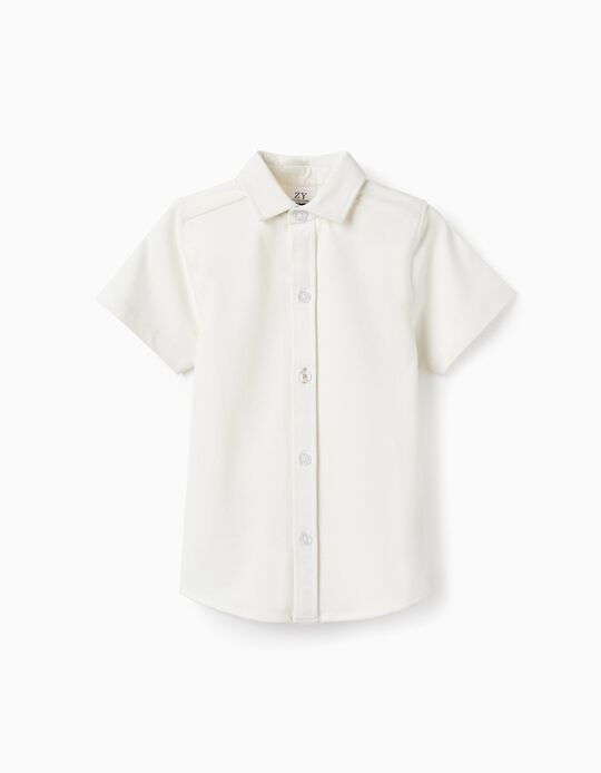 Camisa Piqué de Manga Curta para Menino, Branco