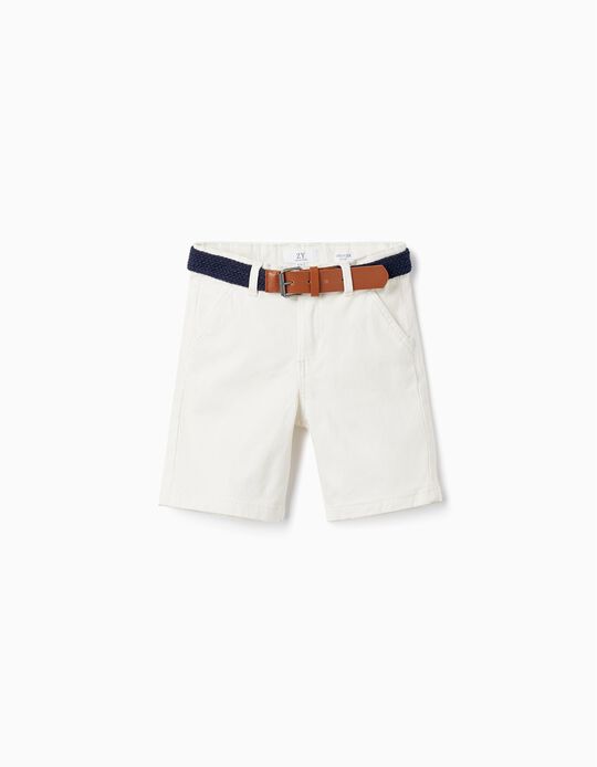 Chino Twill Shorts With Belt for Boys, White