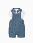 Dungarees and Polo- Bodysuit for Newborn Baby Boys, White/Blue