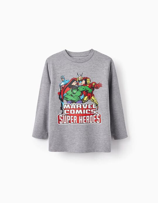 T-shirt de Algodão para Menino 'Super Heroes', Cinza