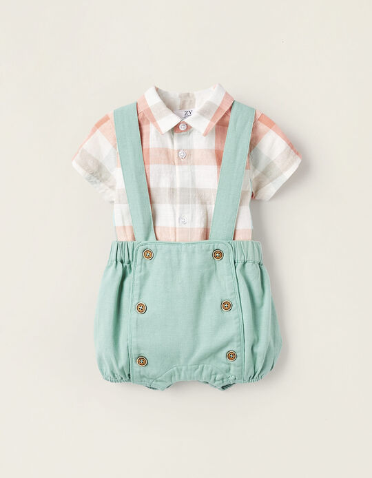 Shirt-Bodysuit + Jumpsuit for Newborn Boys 'B&S', Coral/Aqua Green
