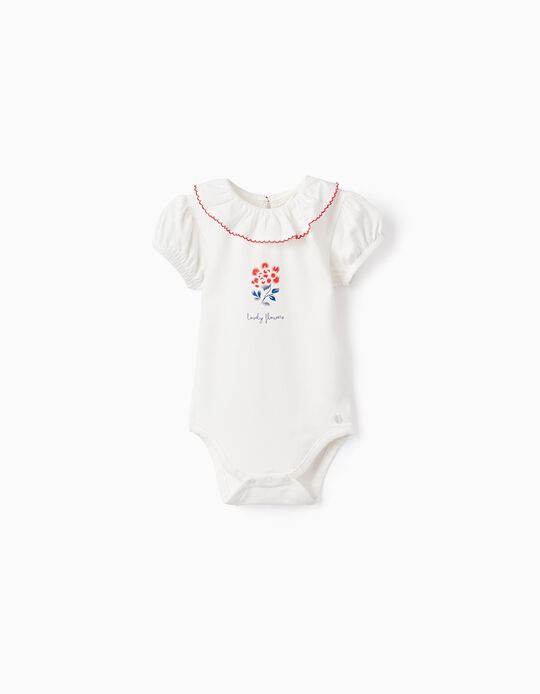 Cotton Bodysuit for Baby Girls 'Flowers', White