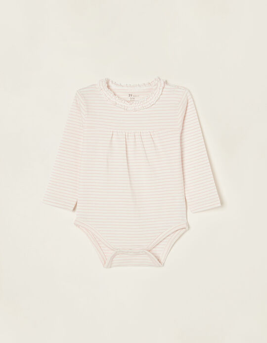 Striped Cotton Bodysuit for Newborn Baby Girls, Pink/White
