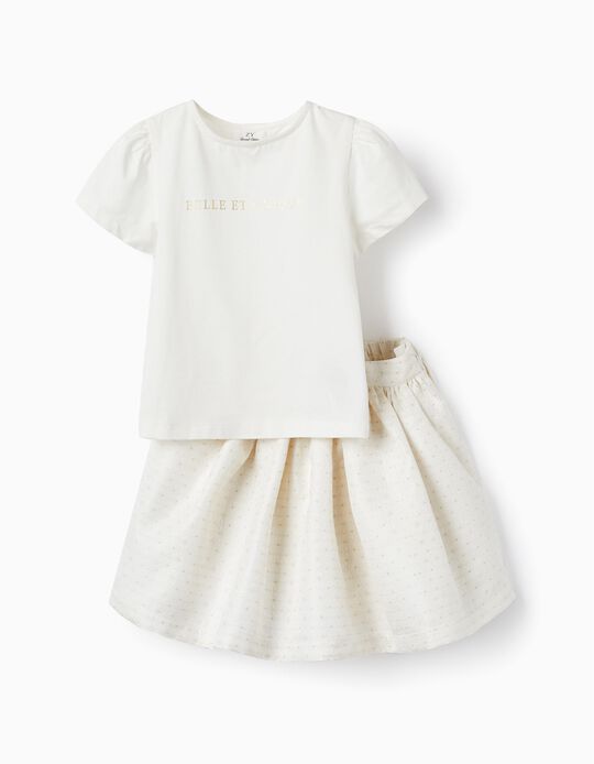 Comprar Online T-Shirt + Saia para Menina 'Belle et Unique', Branco/Dourado