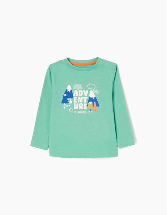 T-shirt de Manga Comprida em Algodão para Bebé Menino 'Aventura', Verde Água