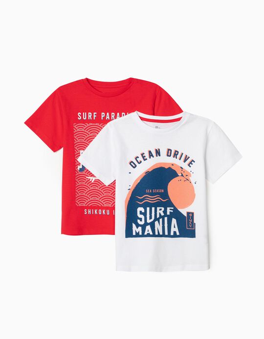 2 Camiseta para Niño 'Sea Season', Blanco/Rojo