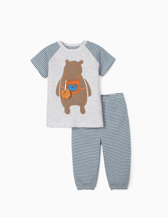 Pijama de Manga Corta para Bebé Niño 'Basketball Bear', Gris/Azul