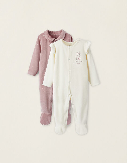 Pack of 2 Velvet Babygrows for Newborn 'Born to Be Loved', Pink/White