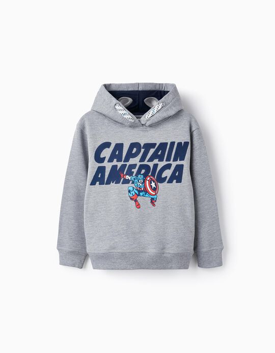 Buy Online Cotton Hooded Sweatshirt for Boys 'Captain America', Gray