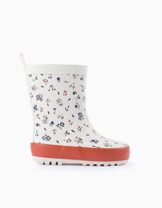 Buy Online Floral Wellies for Baby Girls, White/Orange