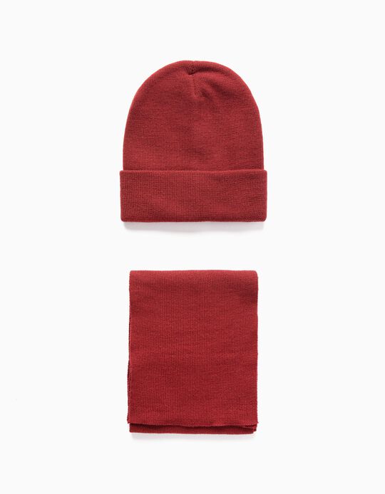 Beanie + Scarf for Boys and Baby Boys, Dark Red