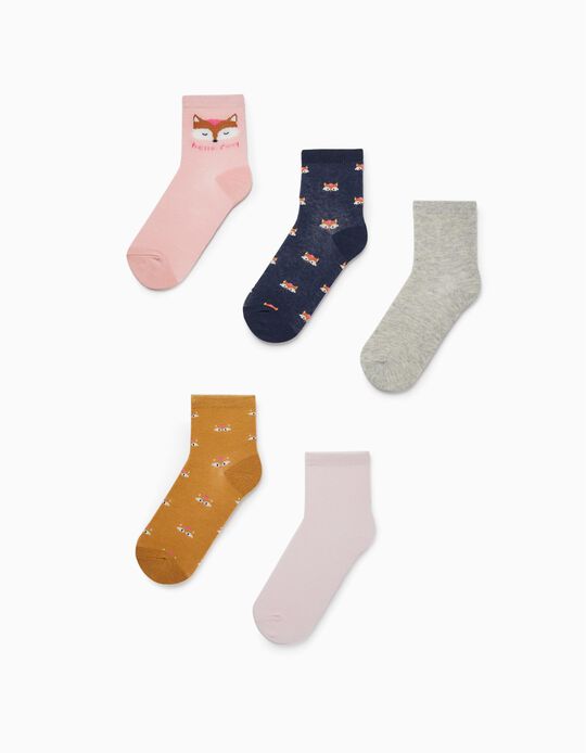 5-Pack Cotton Socks for Girls 'Foxy', Multicoloured