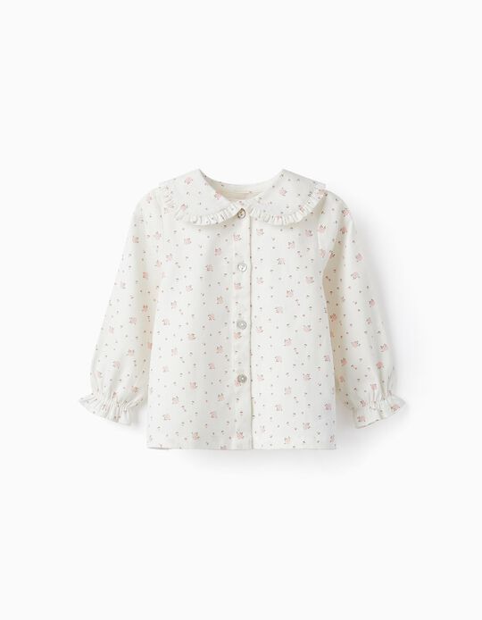 Floral Shirt with Ruffles for Baby Girl, White