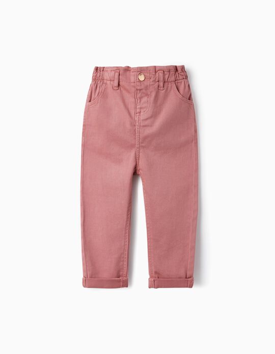 Twill Paperbag Trousers for Baby Girls, Pink