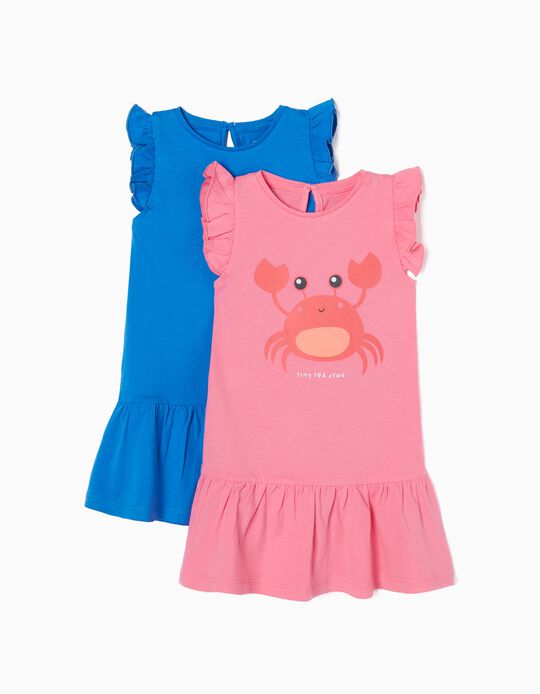 2 Dresses for Baby Girls 'Tiny Red Crab', Pink/Blue