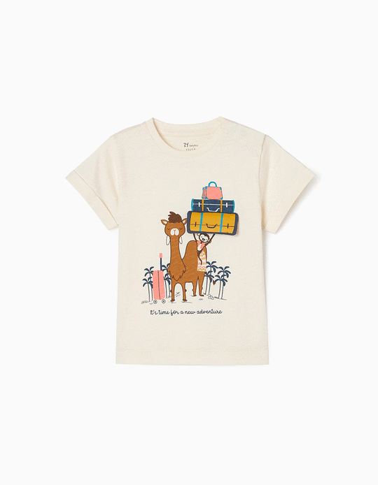 Cotton T-shirt for Baby Boys 'Adventure', Beige