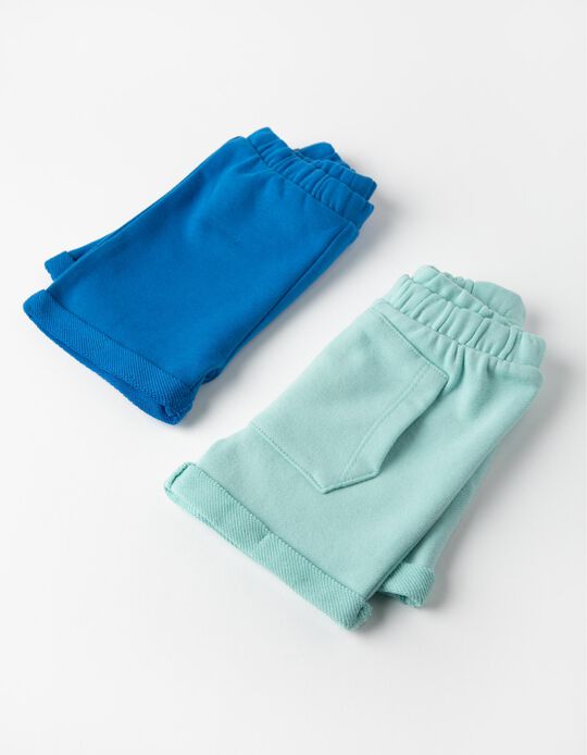 2 Shorts for Newborn Baby Boys, Blue/Aqua Green
