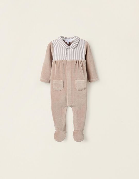 Comprar Online Babygrow de Veludo com Riscas para Recém-Nascido, Bege