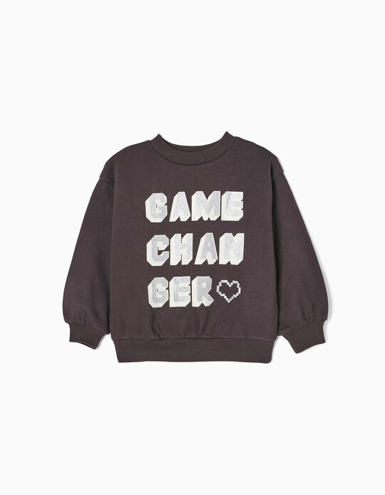 Brushed Cotton Sweatshirt for Girls 'Game Changer', Black