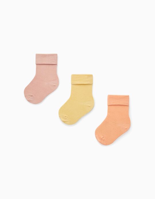3 Pairs of Cuffed Socks for Baby Girls, Multicoloured