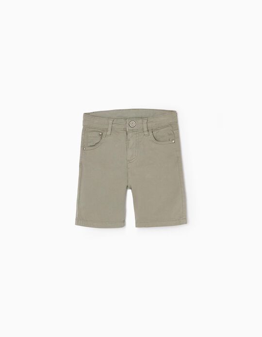 Midi Cotton Twill Shorts for Boys, Light Grey
