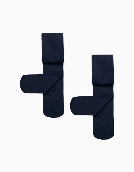 Pack 2 Collants de Microfibra para Menina Den 40,  Azul Escuro