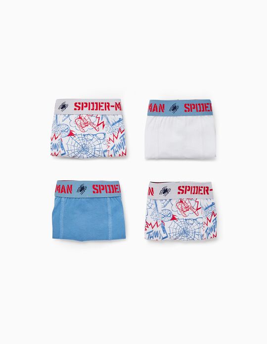 Pack 4 Boxers de Algodão para Menino 'Spider-Man', Branco/Azul