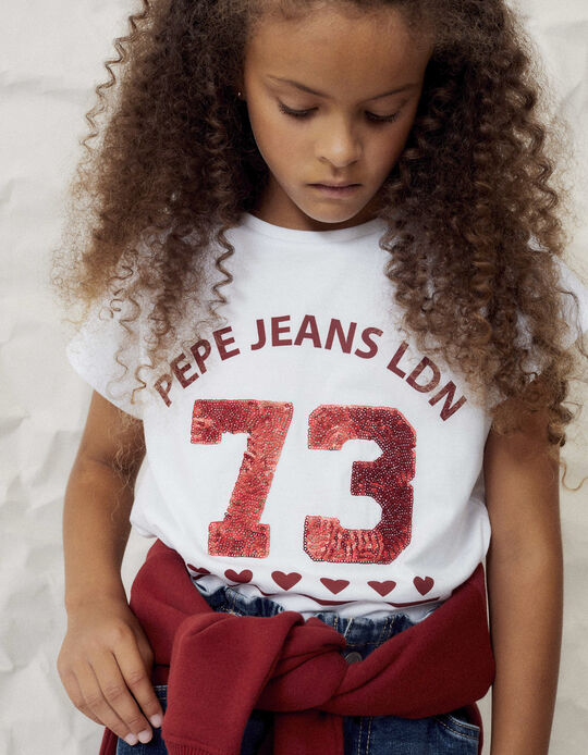 T-shirt with Sequins for Girls 'Pepe Jeans', White