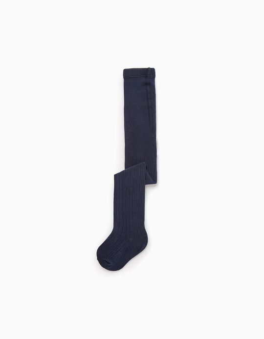 Buy Online Anti-Pilling Ribbed Tights for Baby Girls, Dark Blue