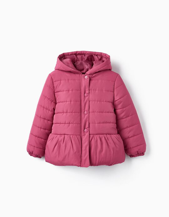 Quilted Jacket with Hood for Girls, Dark Pink