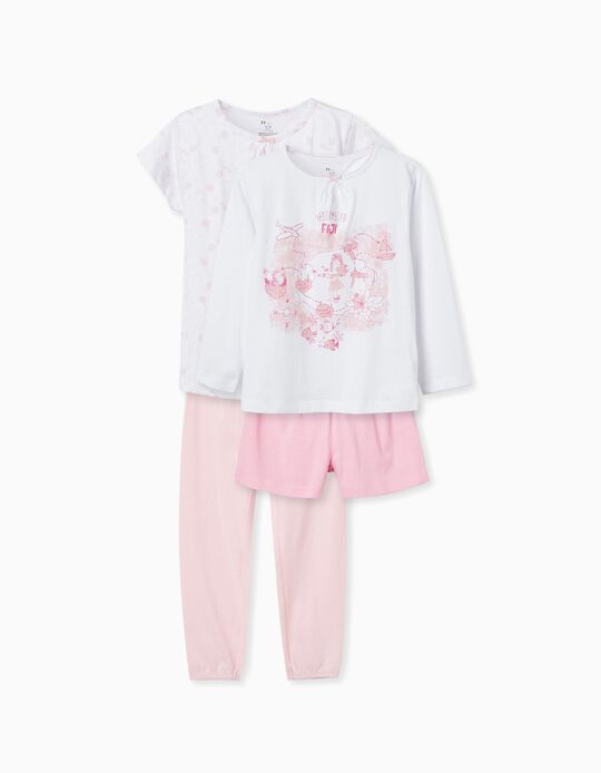Pack 2 Pyjamas avec Paillettes pour Fille, Blanc/Rose