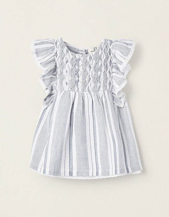 Striped Dress with Ruffles for Newborn Girls 'B&S', White/Blue