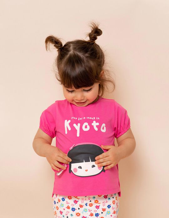 Camiseta con Bolsillo para Bebé Niña 'Snack', Rosa