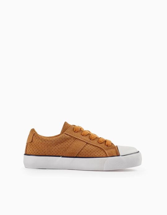 Deck Shoes in Suedine for Boys, Brown