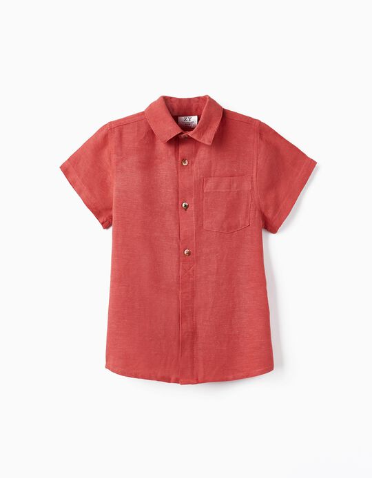 Linen and Cotton Shirt for Boys, Dark Pink