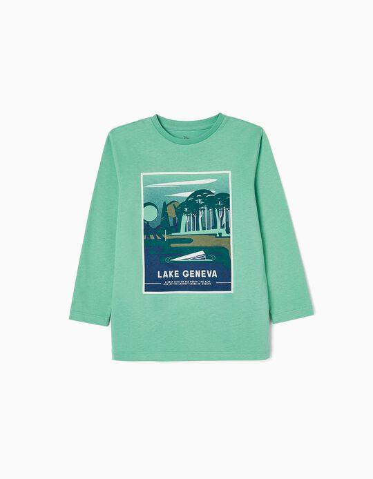 Long Sleeve Cotton T-shirt for Boys, Green