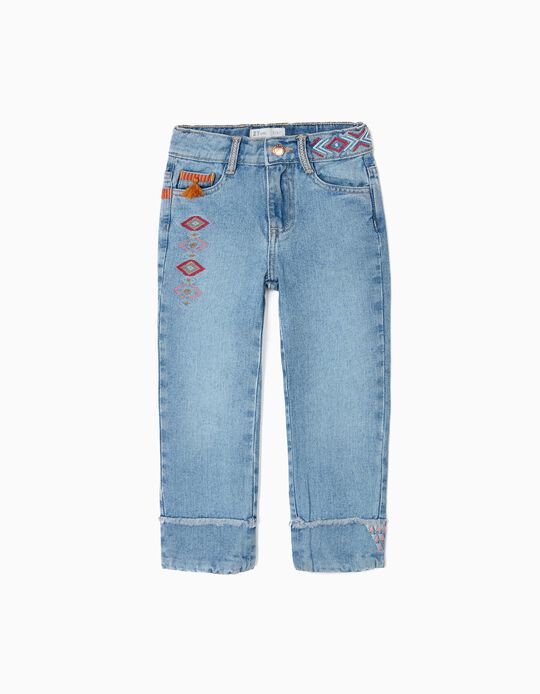 Jeans with Tassels and Embroidery for Girls, Blue