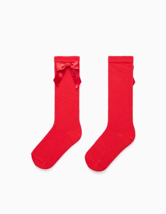 Knee-High Socks with Bow for Girls, Red