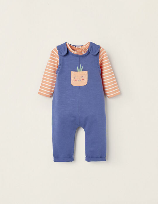 Cotton Jumpsuit + Bodysuit for Newborn Boys, Blue/Orange/White