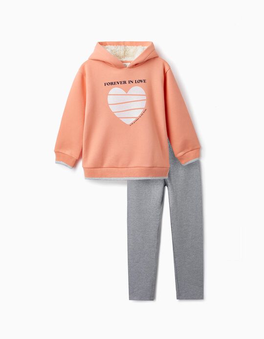 Sweatshirt and Leggings for Girls 'Forever In Love', Orange/Grey