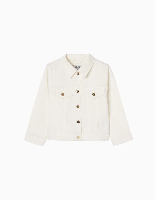 Cotton Denim Jacket for Girls, White