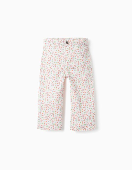 Twill Trousers with Floral Pattern for Baby Girls, Multicolour