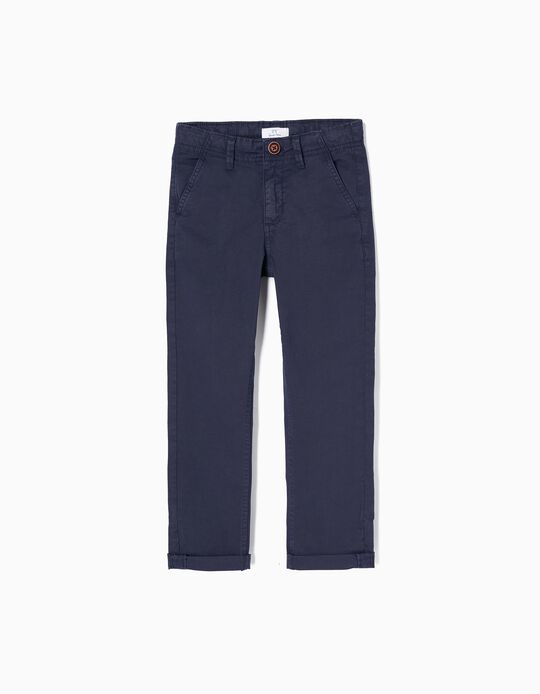 Cotton Chino Trousers for Boys, Dark Blue