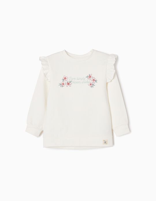 Cotton Sweatshirt with Ruffles for Girls 'Bloom', White