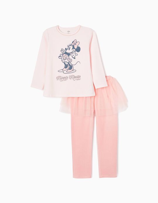 Pijama de Veludo com Tutu em Algodão para Menina 'Minnie', Rosa