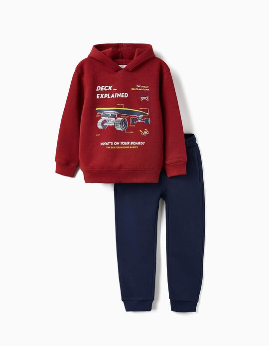 Comprar Online Sudadera + Pantalones Perchados para Niño 'Skate', Rojo Oscuro/Azul Oscuro