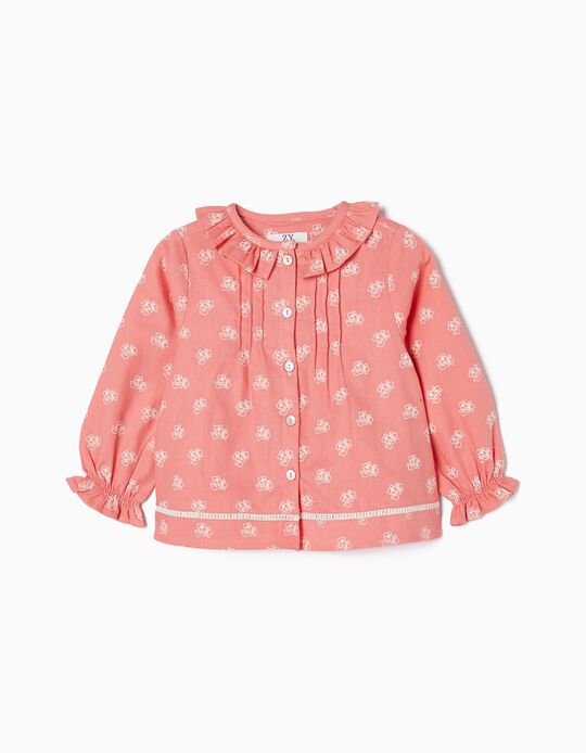 Cotton Floral Shirt for Baby Girls, Pink