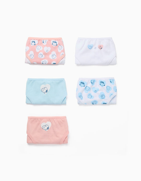 Comprar Online Pack 5 Cuecas para Menina 'Peanuts', Branco/Rosa/Azul