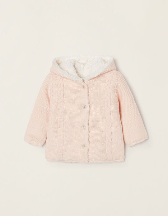 Hooded Cardigan with Sherpa Lining for Newborn Baby Girls, Pink